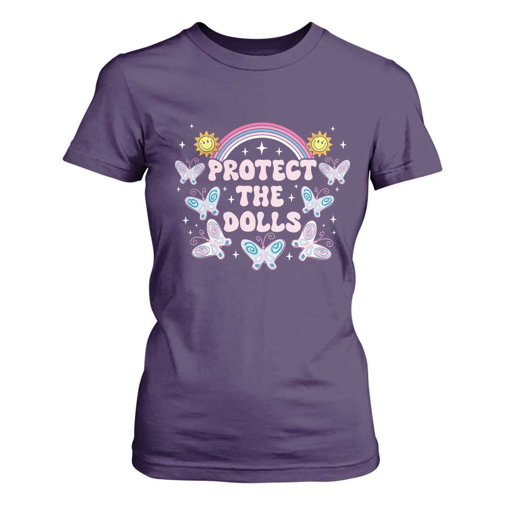 Protect The Dolls T Shirt For Women Trans Women Pride Month Retro Groove Butterfly TS11 Purple Print Your Wear
