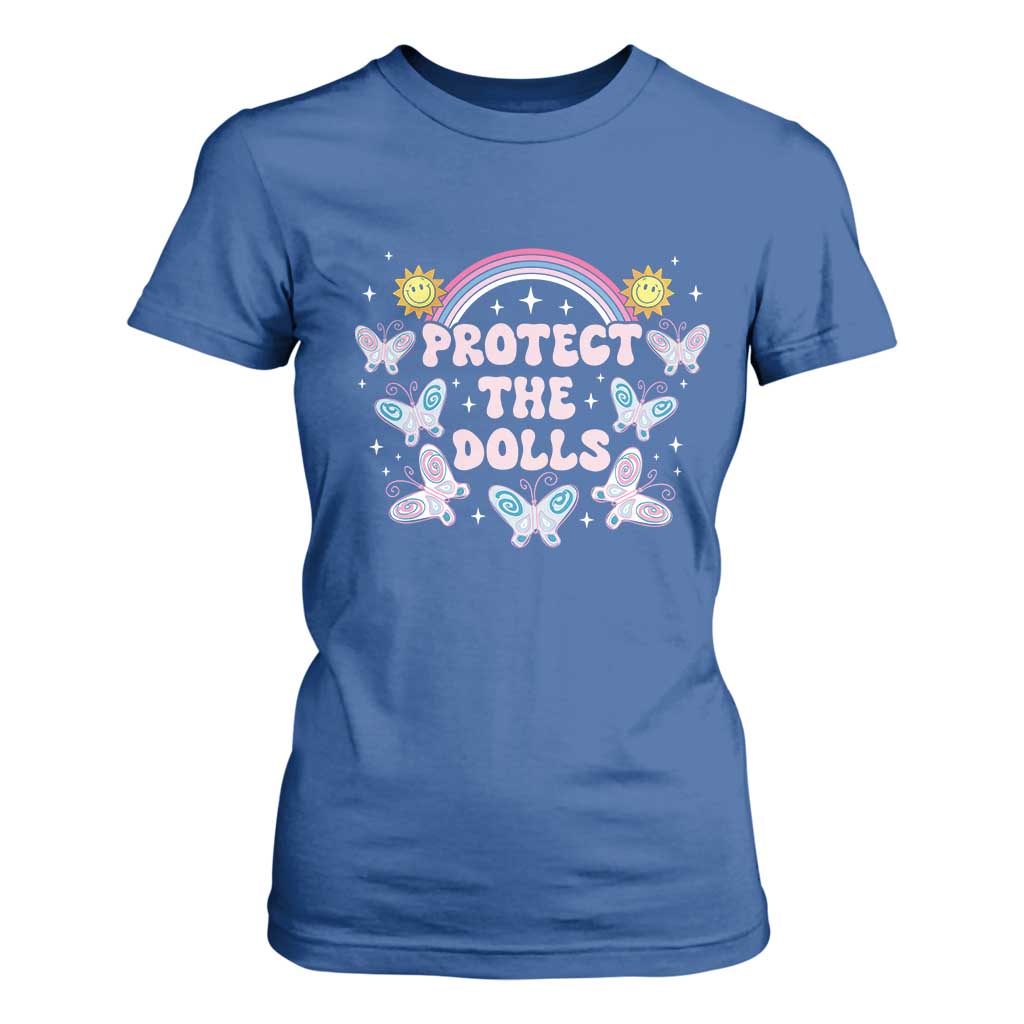 Protect The Dolls T Shirt For Women Trans Women Pride Month Retro Groove Butterfly TS11 Royal Blue Print Your Wear