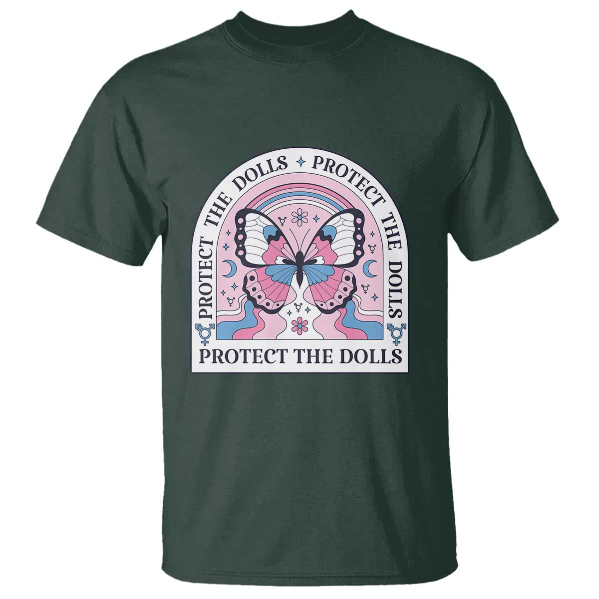 Protect The Dolls T Shirt Trans Women Pride Month Butterfly TS11 Dark Forest Green Print Your Wear