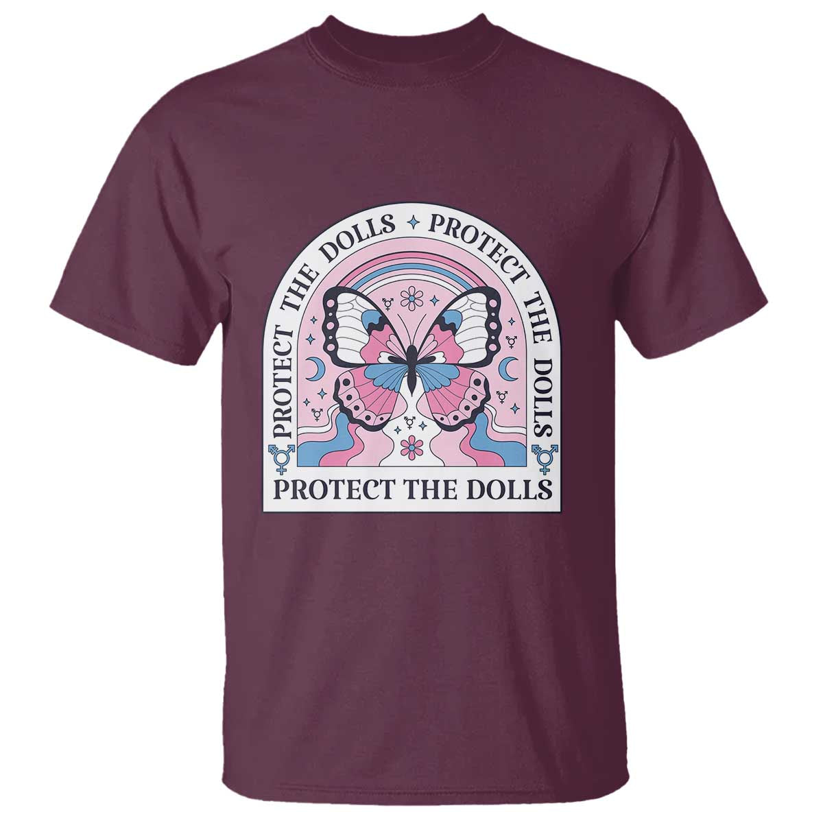 Protect The Dolls T Shirt Trans Women Pride Month Butterfly TS11 Maroon Print Your Wear