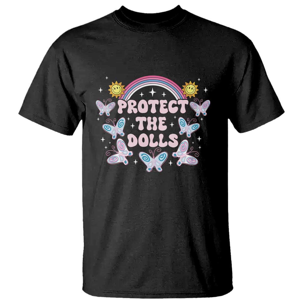 Protect The Dolls T Shirt Trans Women Pride Month Retro Groove Butterfly TS11 Black Print Your Wear