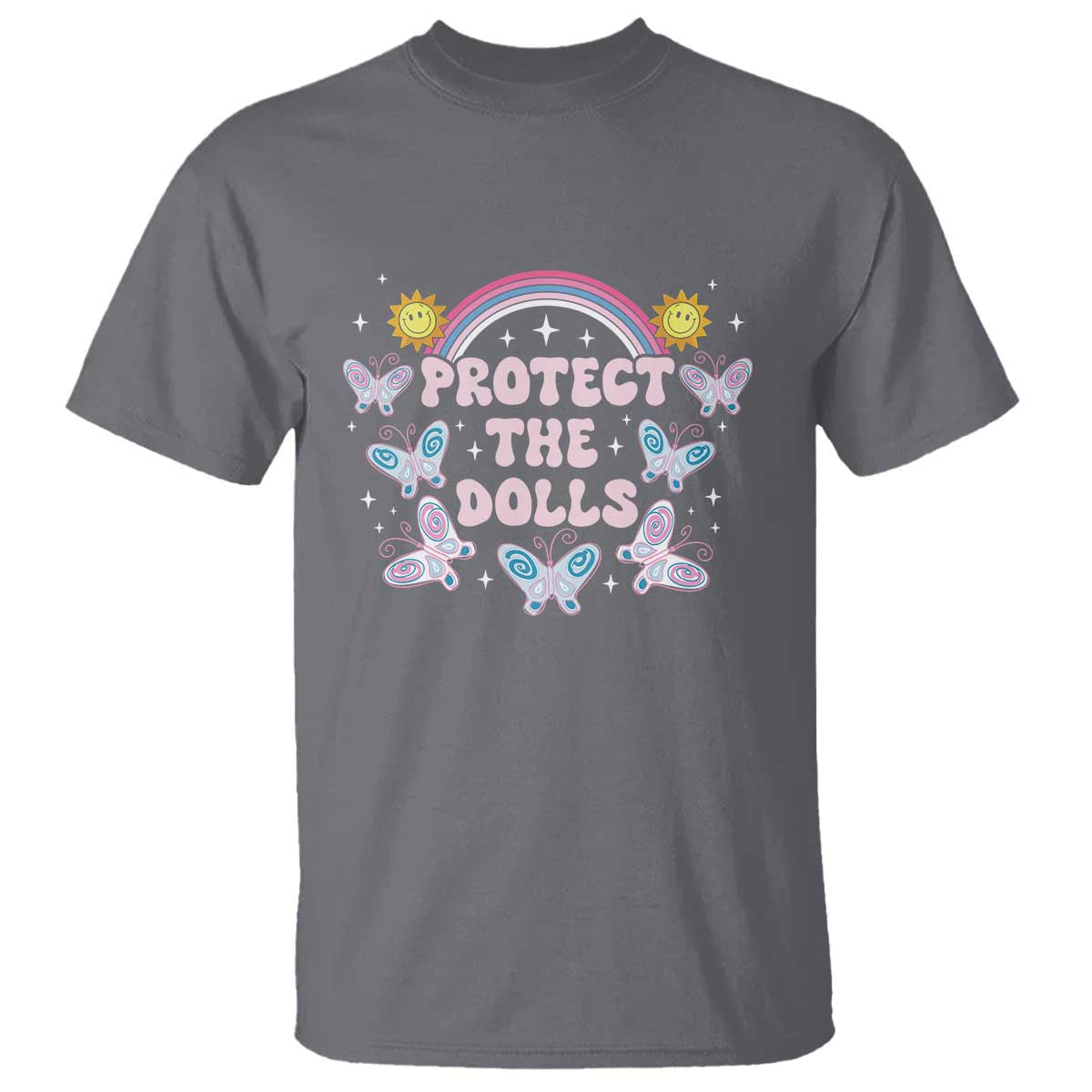 Protect The Dolls T Shirt Trans Women Pride Month Retro Groove Butterfly TS11 Charcoal Print Your Wear