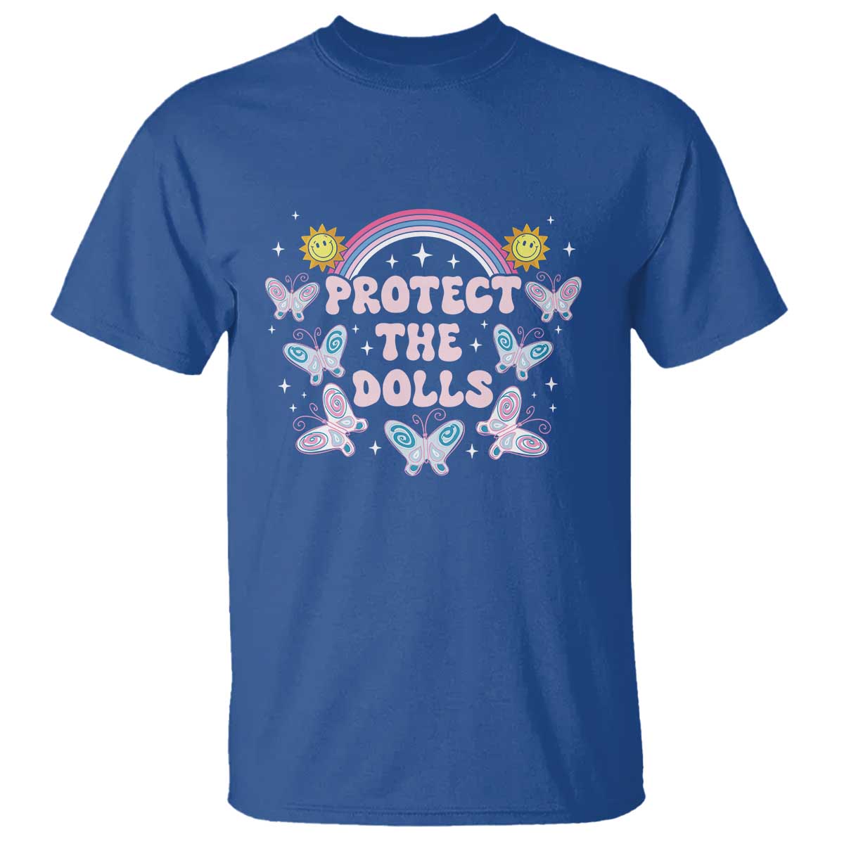 Protect The Dolls T Shirt Trans Women Pride Month Retro Groove Butterfly TS11 Royal Blue Print Your Wear