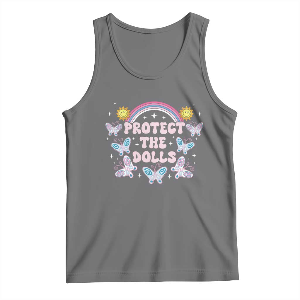 Protect The Dolls Tank Top Trans Women Pride Month Retro Groove Butterfly TS11 Black Heather Print Your Wear