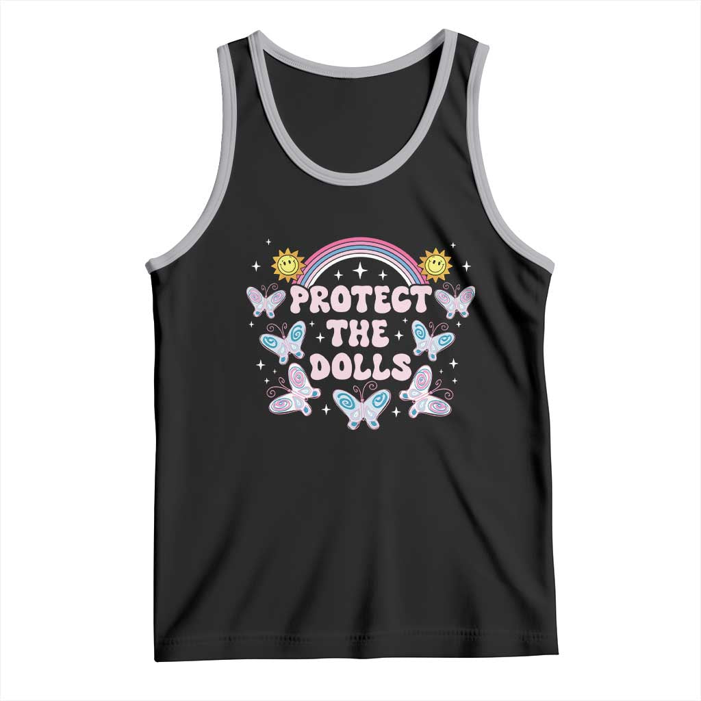 Protect The Dolls Tank Top Trans Women Pride Month Retro Groove Butterfly TS11 Black Athletic Heather Print Your Wear