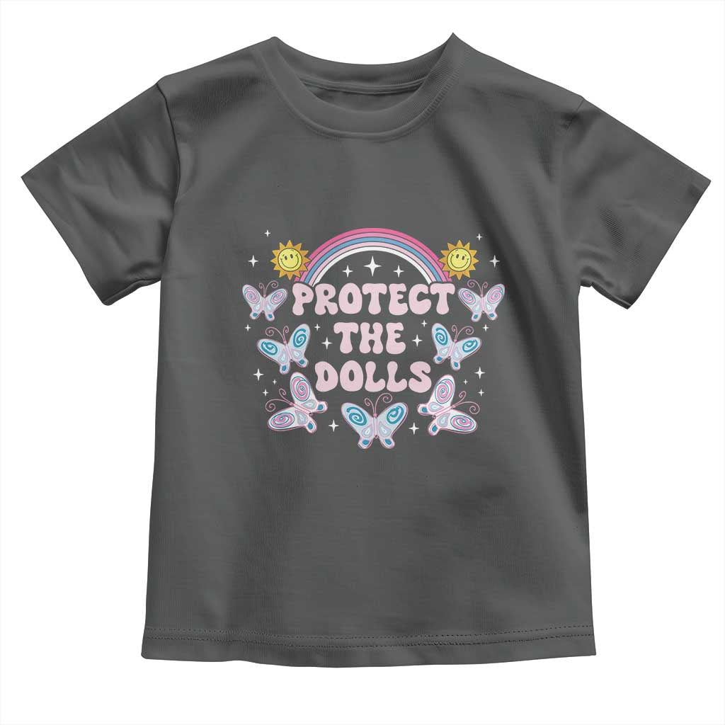 Protect The Dolls Toddler T Shirt Trans Women Pride Month Retro Groove Butterfly TS11 Dark Heather Print Your Wear