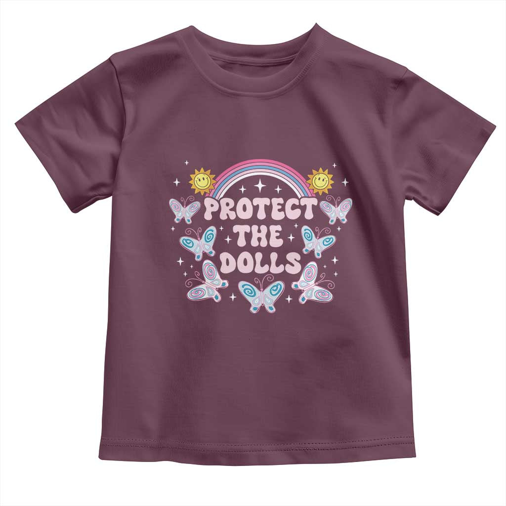 Protect The Dolls Toddler T Shirt Trans Women Pride Month Retro Groove Butterfly TS11 Maroon Print Your Wear