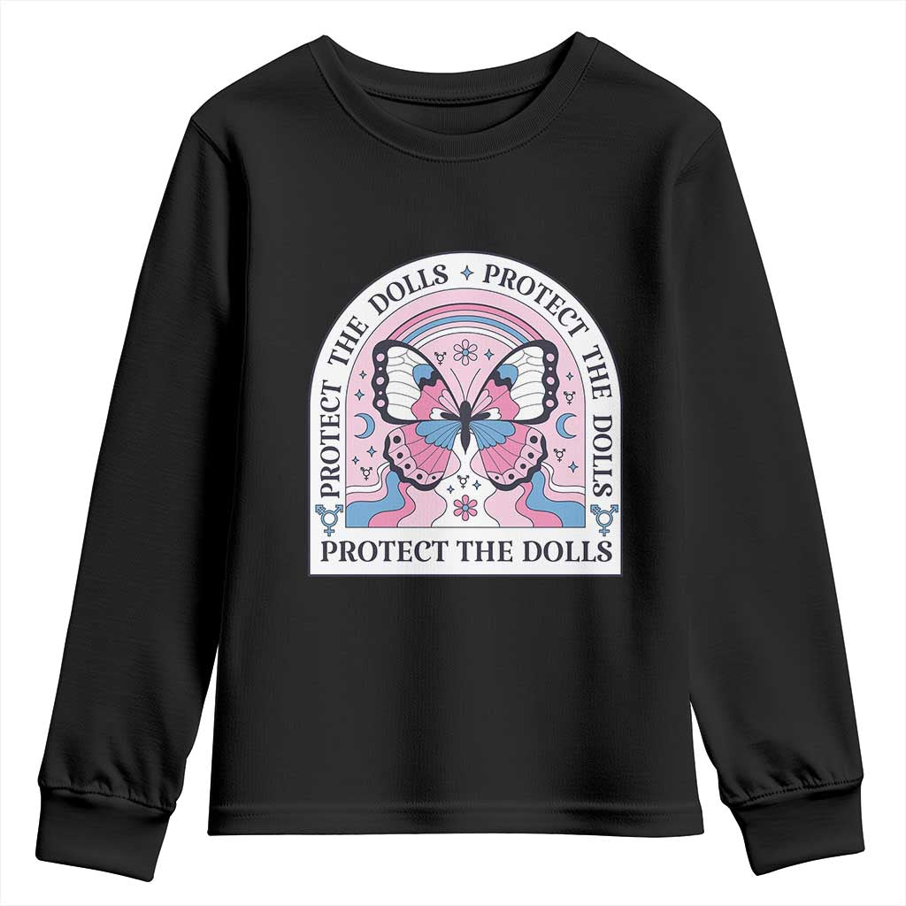 Protect The Dolls Youth Sweatshirt Trans Women Pride Month Butterfly TS11 Black Print Your Wear