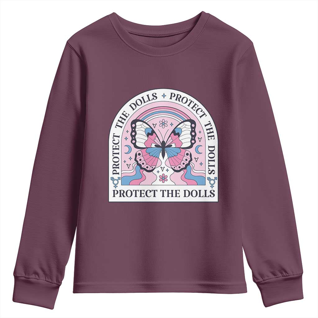 Protect The Dolls Youth Sweatshirt Trans Women Pride Month Butterfly TS11 Maroon Print Your Wear