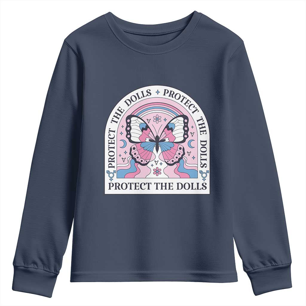 Protect The Dolls Youth Sweatshirt Trans Women Pride Month Butterfly TS11 Navy Print Your Wear