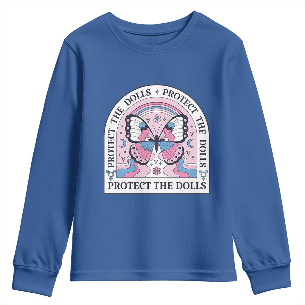 Protect The Dolls Youth Sweatshirt Trans Women Pride Month Butterfly TS11 Royal Blue Print Your Wear