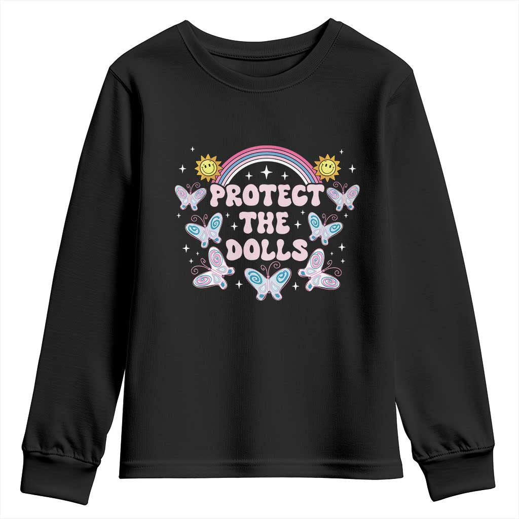 Protect The Dolls Youth Sweatshirt Trans Women Pride Month Retro Groove Butterfly TS11 Black Print Your Wear