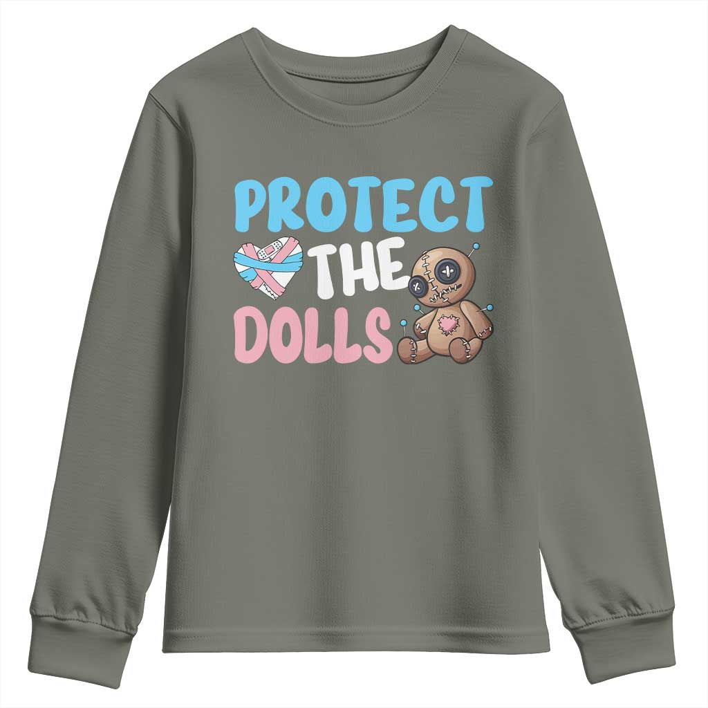 Protect The Dolls Youth Sweatshirt Transgender Trans Pride TS10 Military Green Print Your Wear