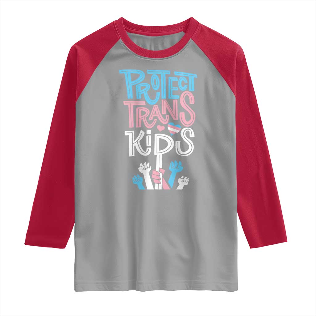 Protect Trans Kids Raglan Shirt Transgender Pride Social Justice TS10 Sport Gray Red Print Your Wear