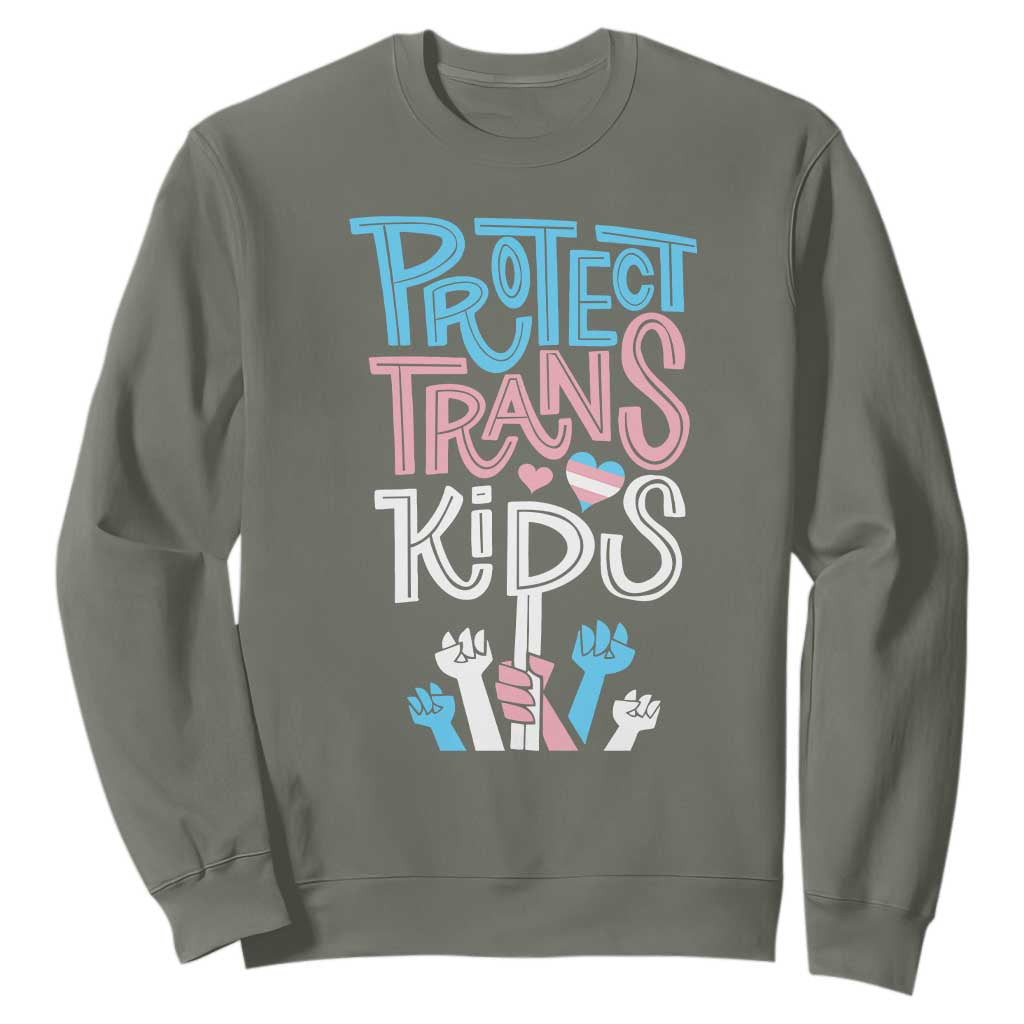 Protect Trans Kids Sweatshirt Transgender Pride Social Justice TS10 Military Green Print Your Wear