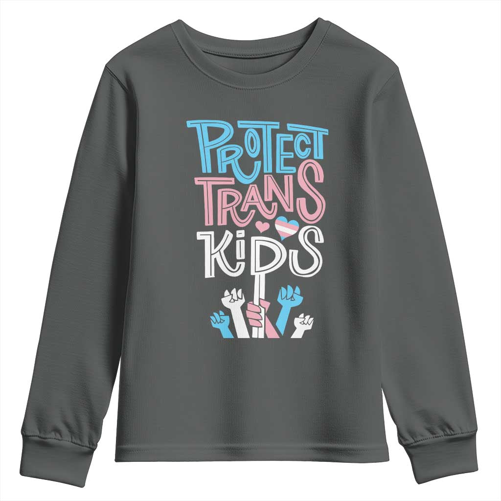 Protect Trans Kids Youth Sweatshirt Transgender Pride Social Justice TS10 Dark Heather Print Your Wear