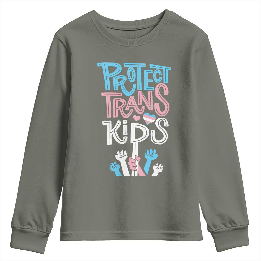 Protect Trans Kids Youth Sweatshirt Transgender Pride Social Justice TS10 Military Green Print Your Wear