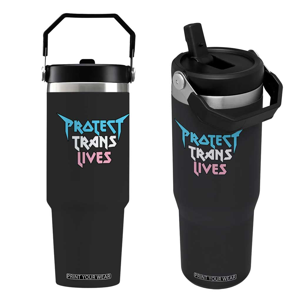 Protect Trans Lives Flip Straw Tumbler Heavy Metal TS10 One Size: 30 oz Black Print Your Wear