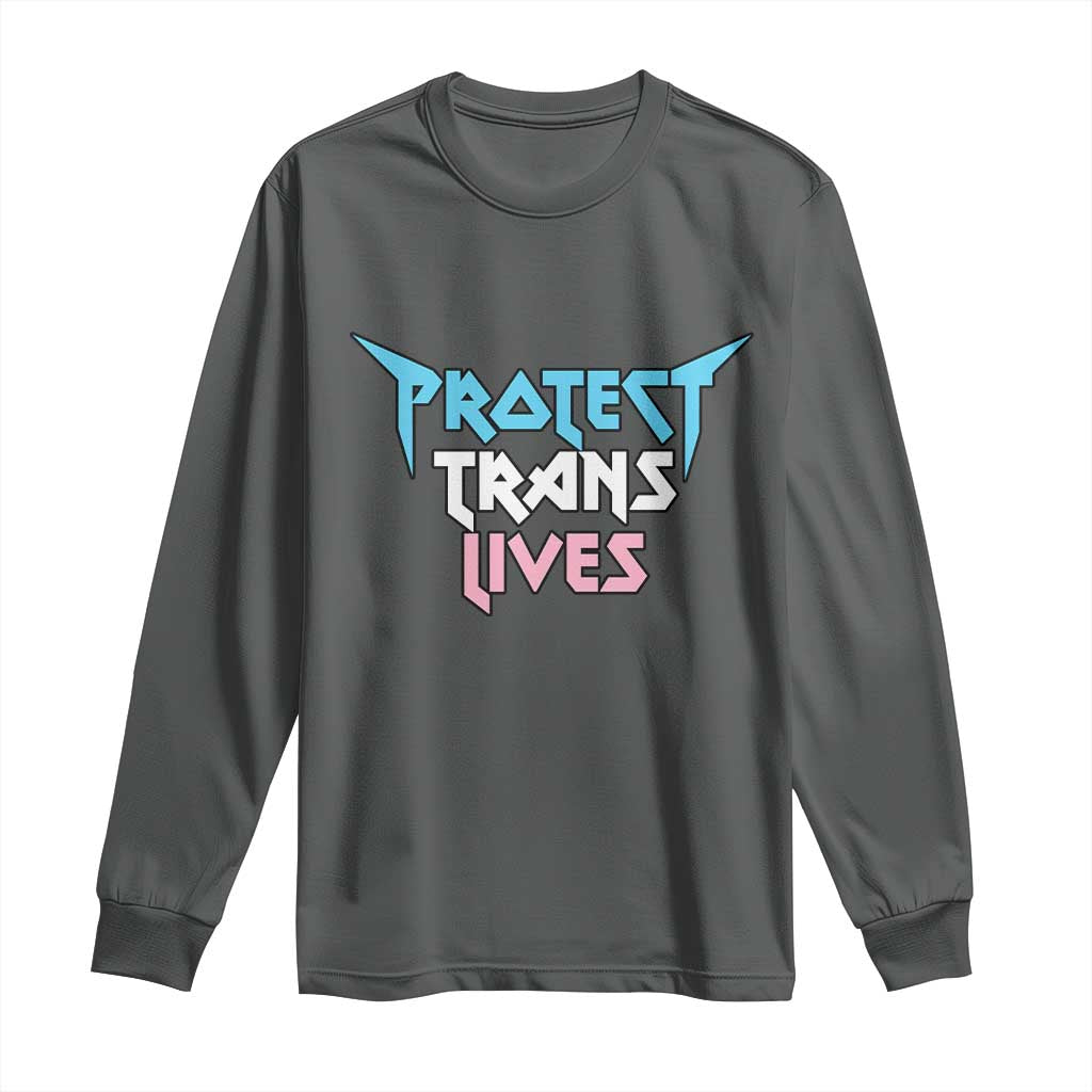 Protect Trans Lives Long Sleeve Shirt Heavy Metal TS10 Dark Heather Print Your Wear