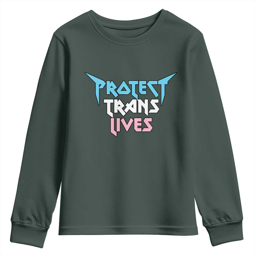 Protect Trans Lives Youth Sweatshirt Heavy Metal TS10 Dark Forest Green Print Your Wear