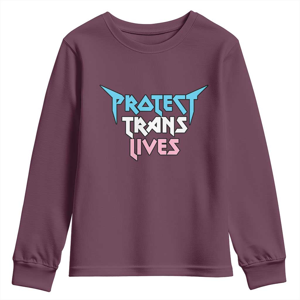 Protect Trans Lives Youth Sweatshirt Heavy Metal TS10 Maroon Print Your Wear