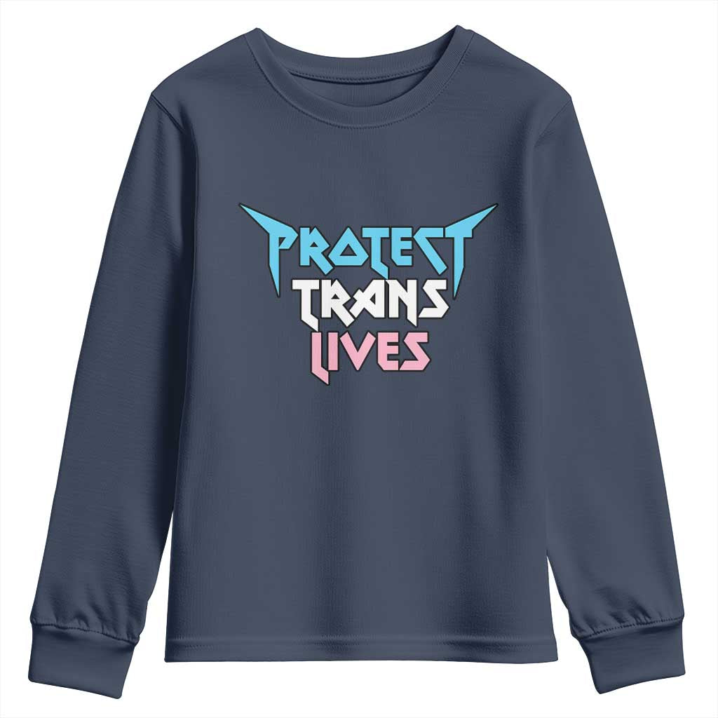 Protect Trans Lives Youth Sweatshirt Heavy Metal TS10 Navy Print Your Wear