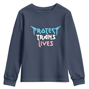 Protect Trans Lives Youth Sweatshirt Heavy Metal TS10 Navy Print Your Wear