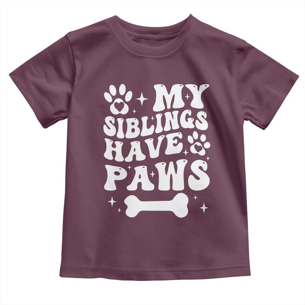 Protected By Dog Toddler T Shirt My Siblings Have Paws Funny Baby Shower Gift TS10 Maroon Print Your Wear