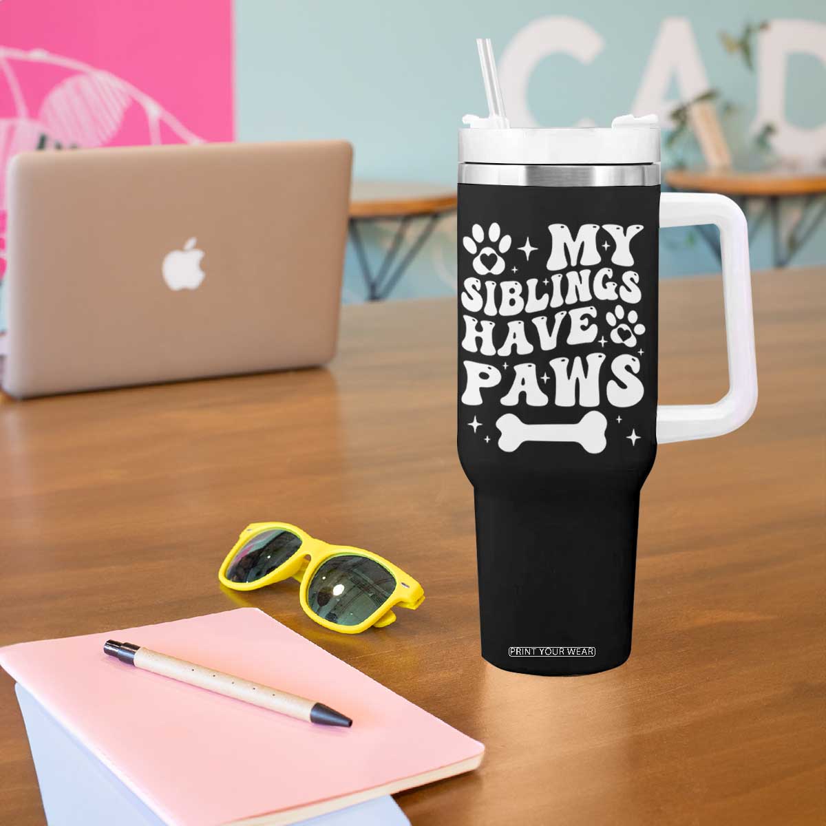Protected By Dog Tumbler With Handle My Siblings Have Paws Funny Baby Shower Gift TS10 Print Your Wear