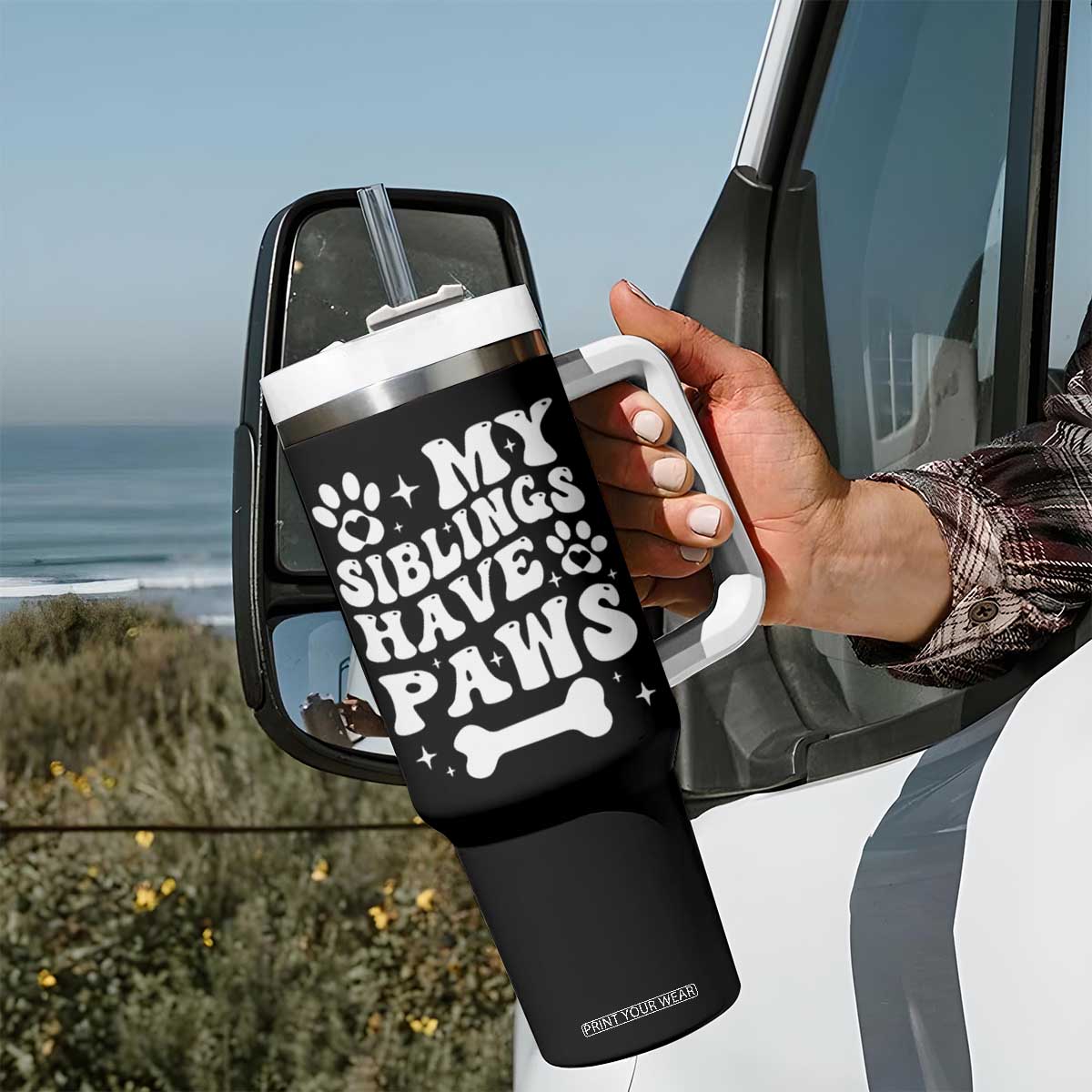 Protected By Dog Tumbler With Handle My Siblings Have Paws Funny Baby Shower Gift TS10 Print Your Wear