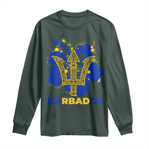 Proud Barbados Bajan Barbadian Flag Roots Long Sleeve Shirt TS11 Dark Forest Green Print Your Wear