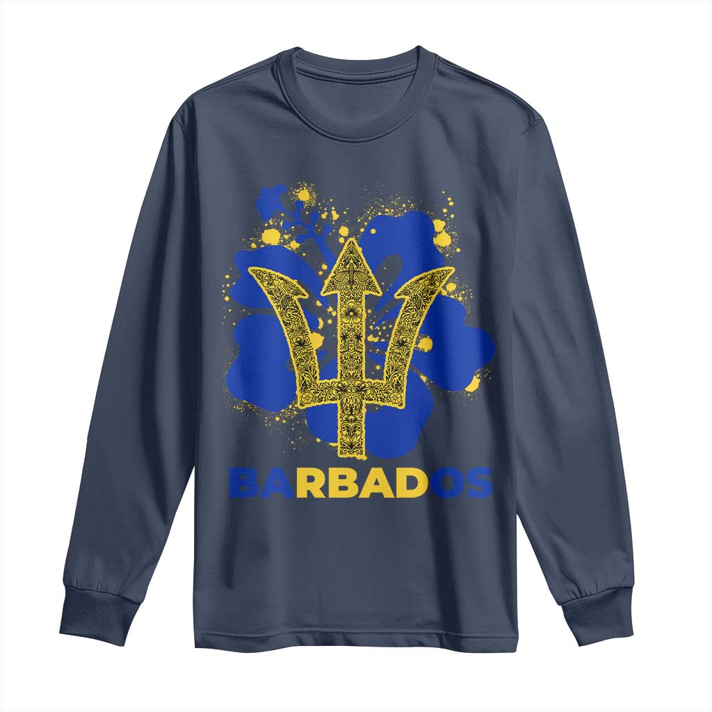 Proud Barbados Bajan Barbadian Flag Roots Long Sleeve Shirt TS11 Navy Print Your Wear