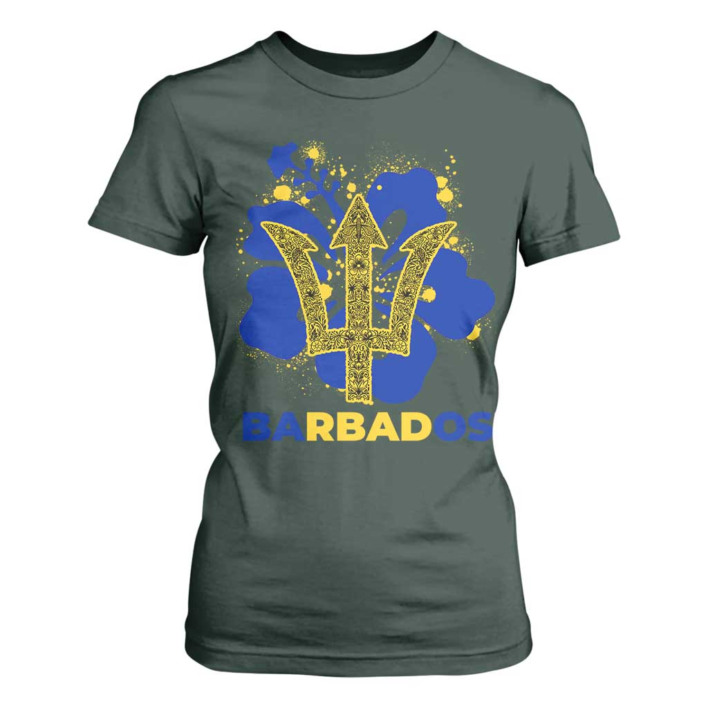 Proud Barbados Bajan Barbadian Flag Roots T Shirt For Women TS11 Dark Forest Green Print Your Wear