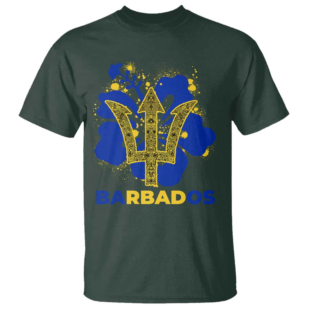 Proud Barbados Bajan Barbadian Flag Roots T Shirt TS11 Dark Forest Green Print Your Wear