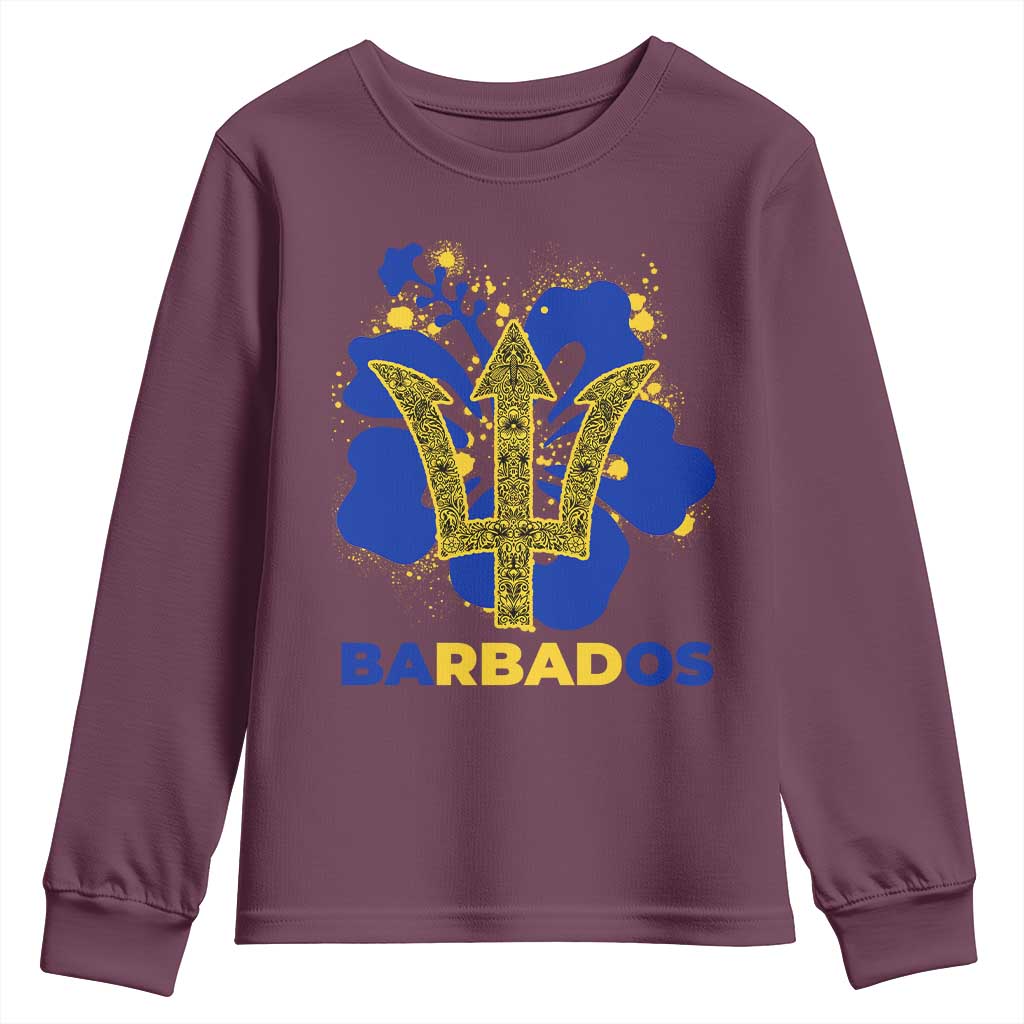 Proud Barbados Bajan Barbadian Flag Roots Youth Sweatshirt TS11 Maroon Print Your Wear