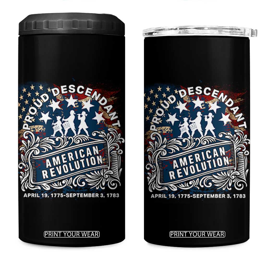 Proud Descendant American Revolution 4 in 1 Can Cooler Tumbler 1775 to 1783 Patriotic Heritage TS02 One Size: 16 oz Black Print Your Wear