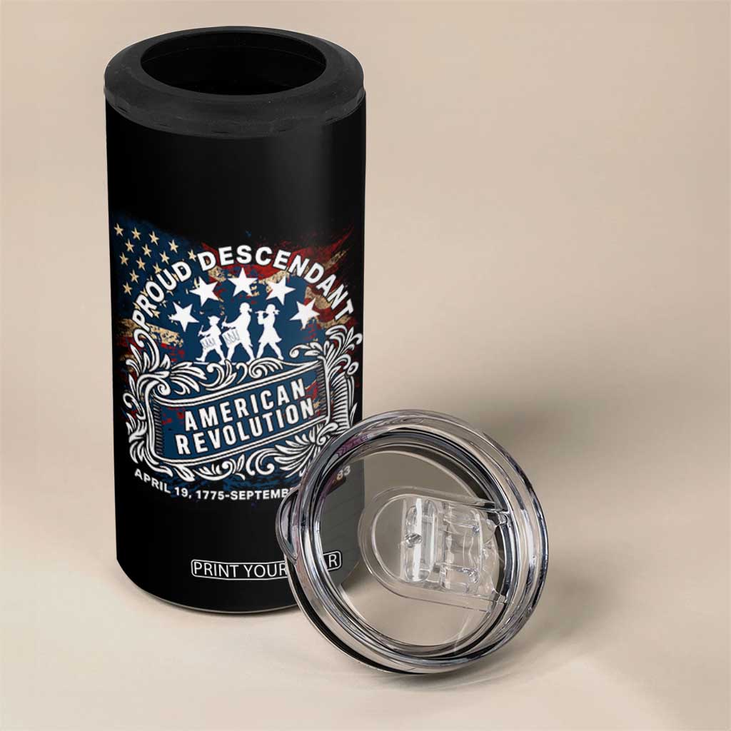 Proud Descendant American Revolution 4 in 1 Can Cooler Tumbler 1775 to 1783 Patriotic Heritage TS02 Print Your Wear