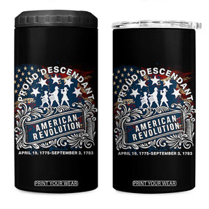 Proud Descendant American Revolution 4 in 1 Can Cooler Tumbler 1775 to 1783 Patriotic Heritage TS02 One Size: 16 oz Black Print Your Wear