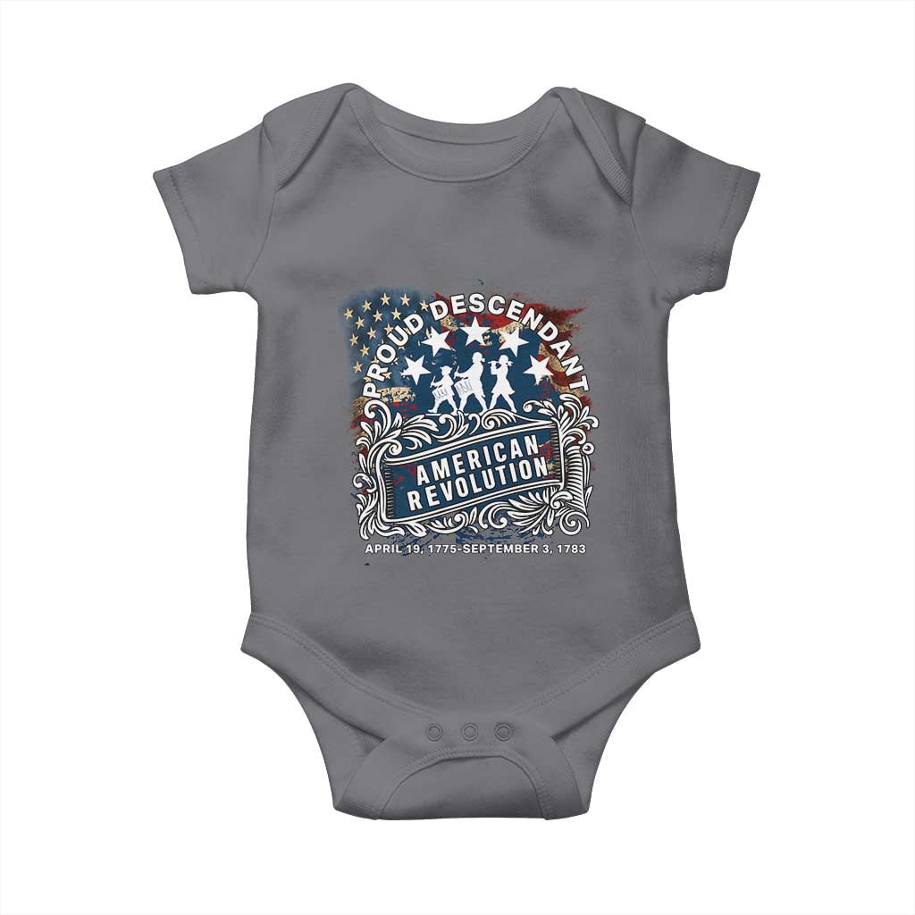 Proud Descendant American Revolution Baby Onesie 1775 to 1783 Patriotic Heritage TS02 Charcoal Print Your Wear
