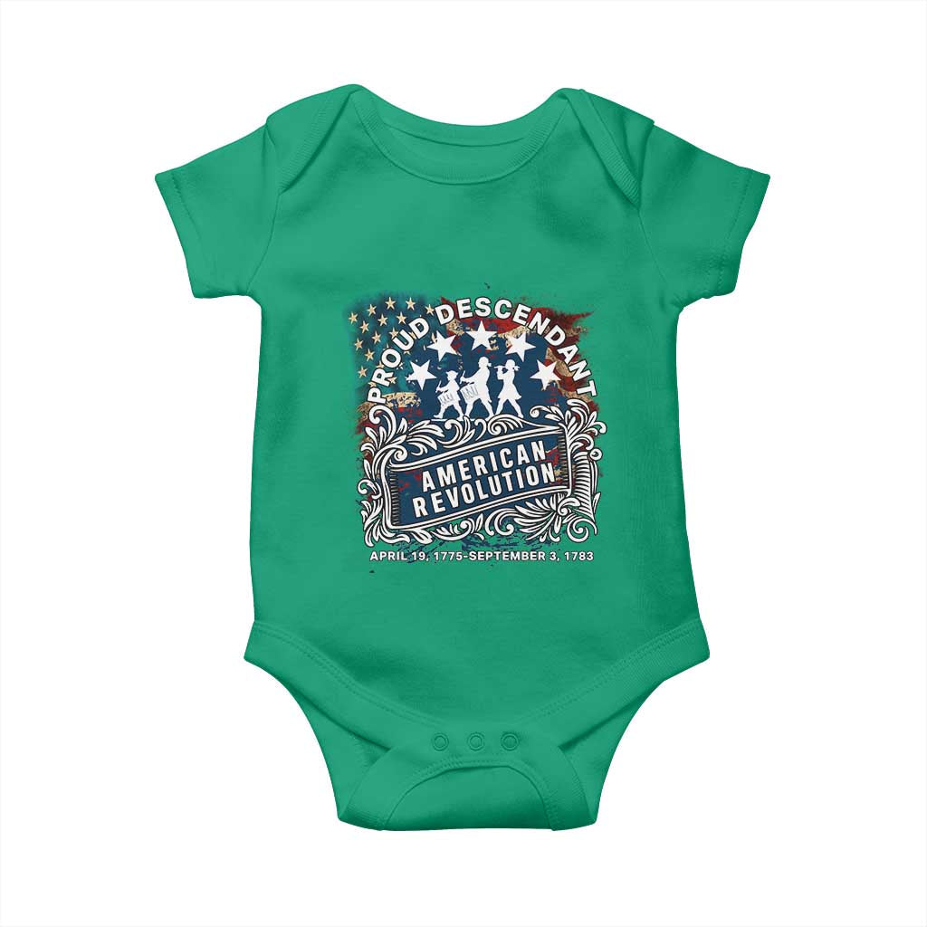 Proud Descendant American Revolution Baby Onesie 1775 to 1783 Patriotic Heritage TS02 Irish Green Print Your Wear