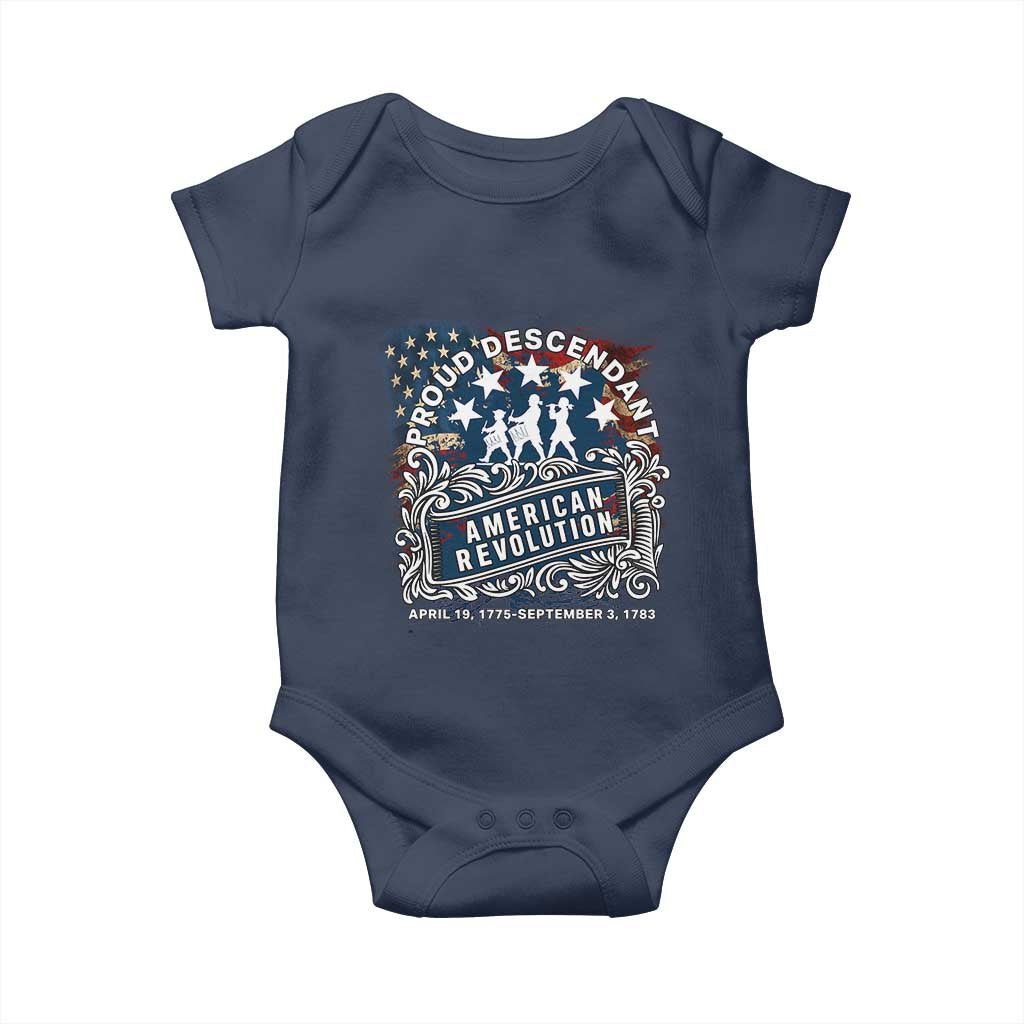 Proud Descendant American Revolution Baby Onesie 1775 to 1783 Patriotic Heritage TS02 Navy Print Your Wear