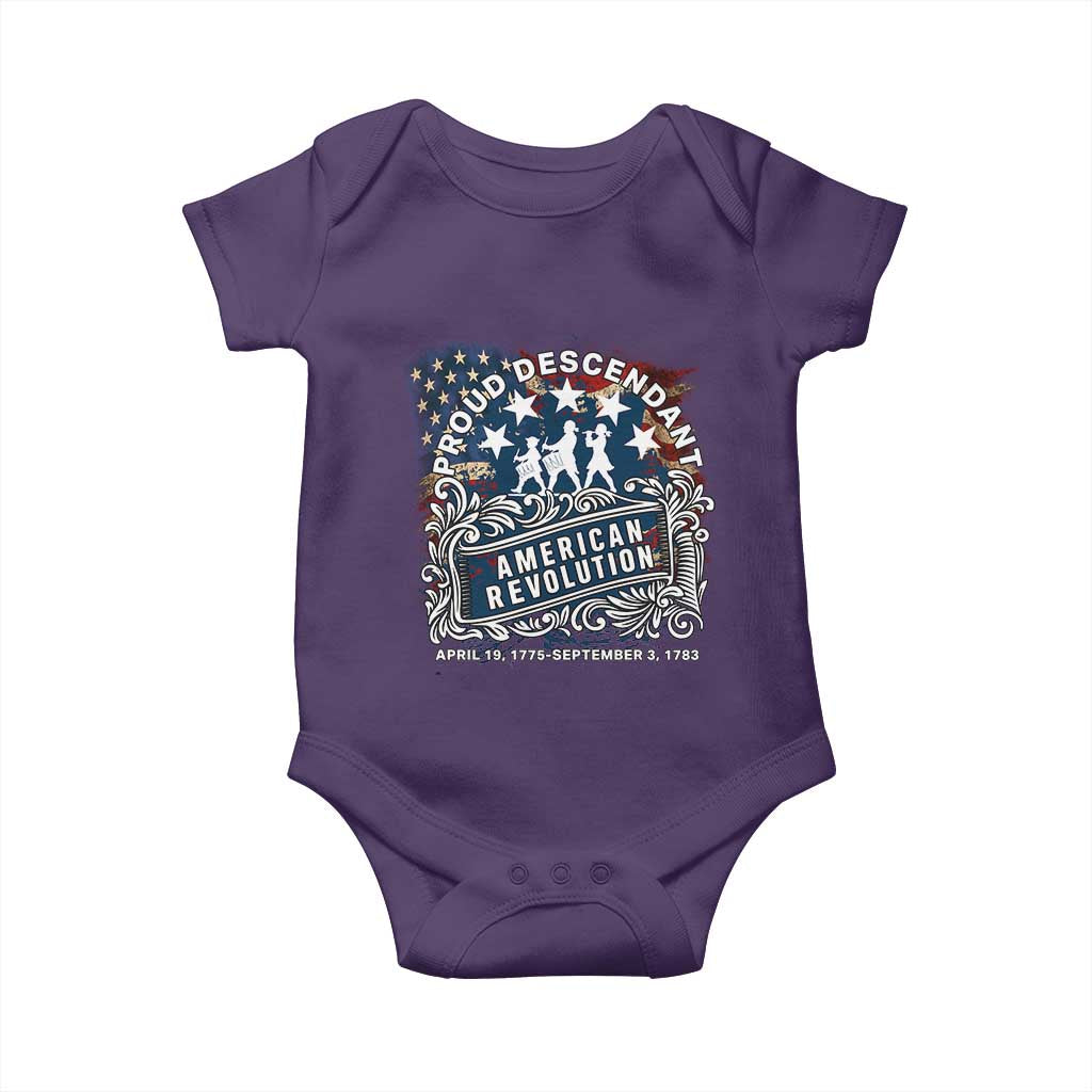 Proud Descendant American Revolution Baby Onesie 1775 to 1783 Patriotic Heritage TS02 Purple Print Your Wear