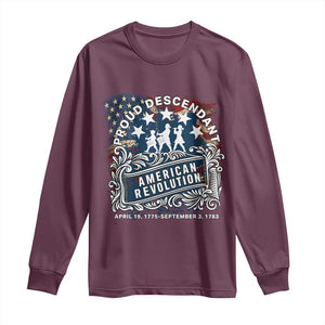 Proud Descendant American Revolution Long Sleeve Shirt 1775 to 1783 Patriotic Heritage TS02 Maroon Print Your Wear