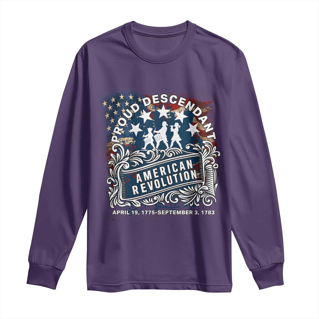 Proud Descendant American Revolution Long Sleeve Shirt 1775 to 1783 Patriotic Heritage TS02 Purple Print Your Wear