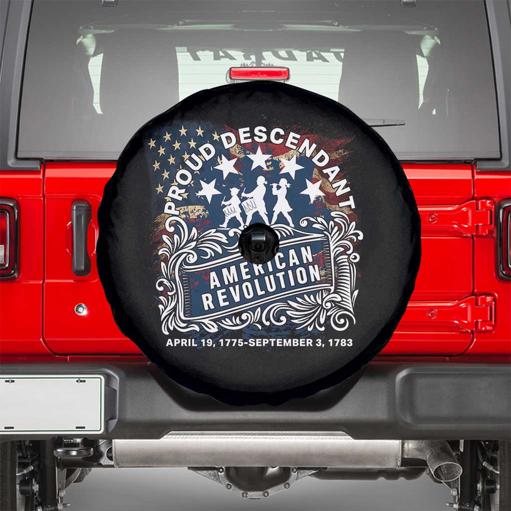 Proud Descendant American Revolution Spare Tire Cover 1775 to 1783 Patriotic Heritage TS02 Black Print Your Wear