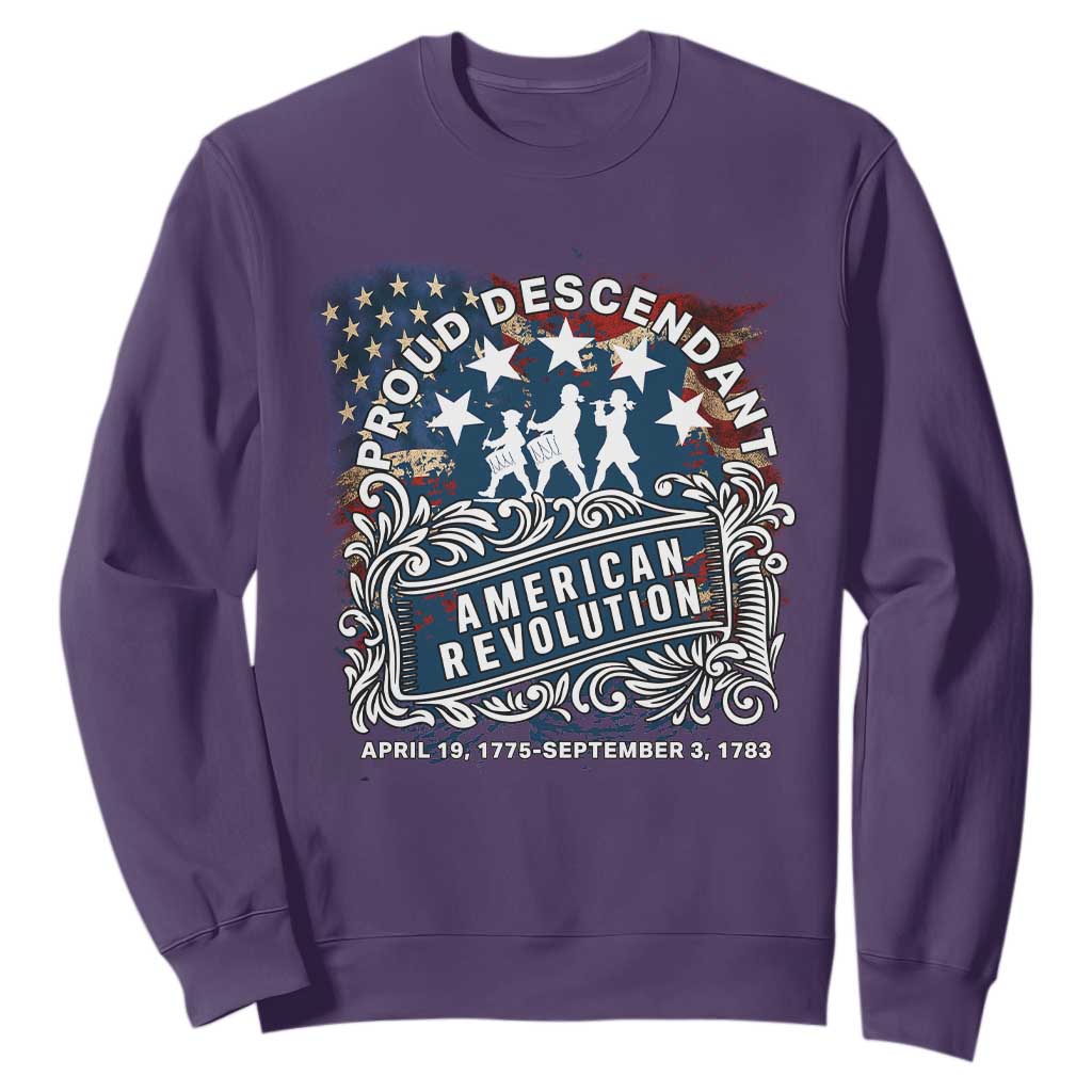 Proud Descendant American Revolution Sweatshirt 1775 to 1783 Patriotic Heritage TS02 Purple Print Your Wear