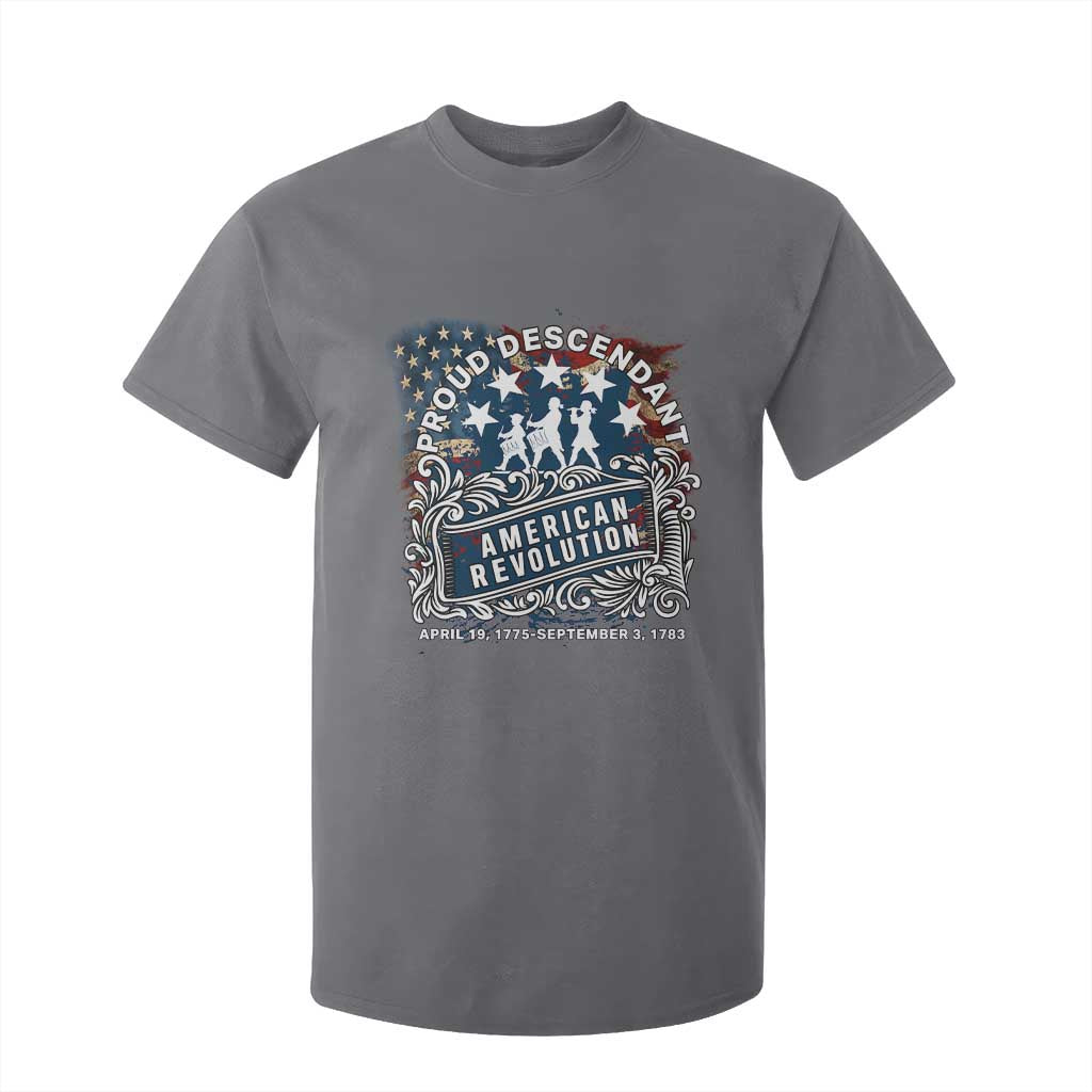 Proud Descendant American Revolution T Shirt For Kid 1775 to 1783 Patriotic Heritage TS02 Charcoal Print Your Wear