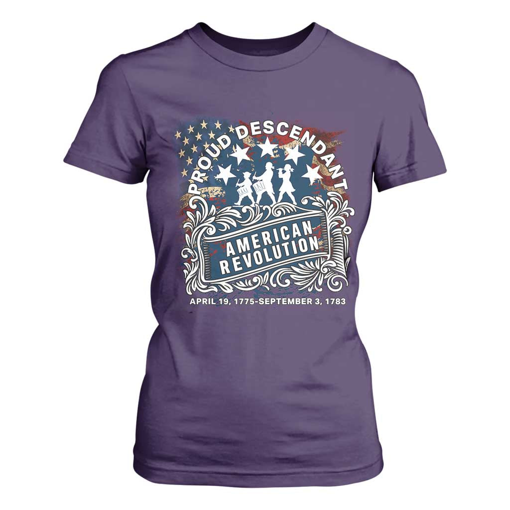 Proud Descendant American Revolution T Shirt For Women 1775 to 1783 Patriotic Heritage TS02 Purple Print Your Wear