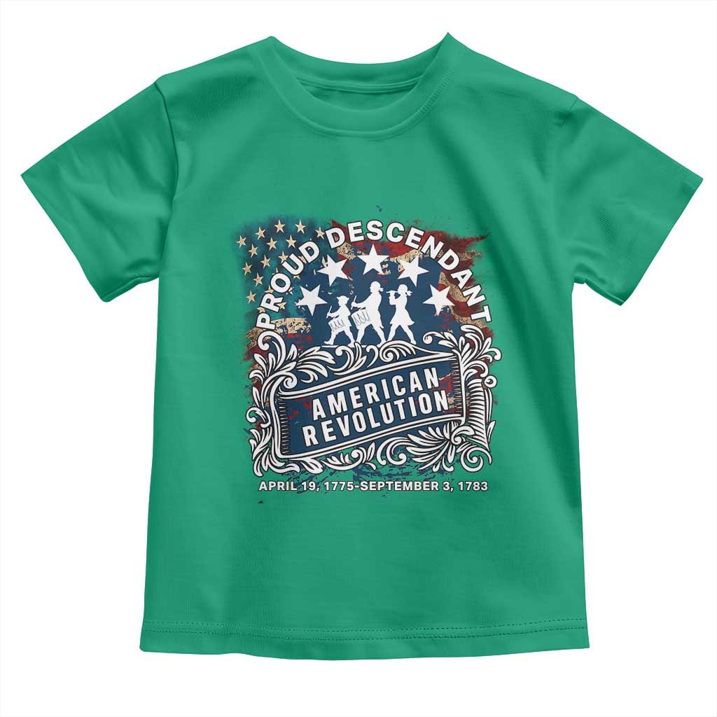 Proud Descendant American Revolution Toddler T Shirt 1775 to 1783 Patriotic Heritage TS02 Irish Green Print Your Wear