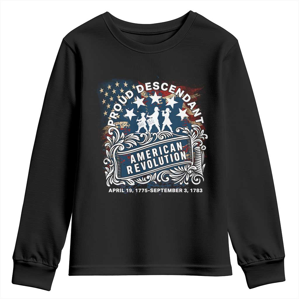 Proud Descendant American Revolution Youth Sweatshirt 1775 to 1783 Patriotic Heritage TS02 Black Print Your Wear